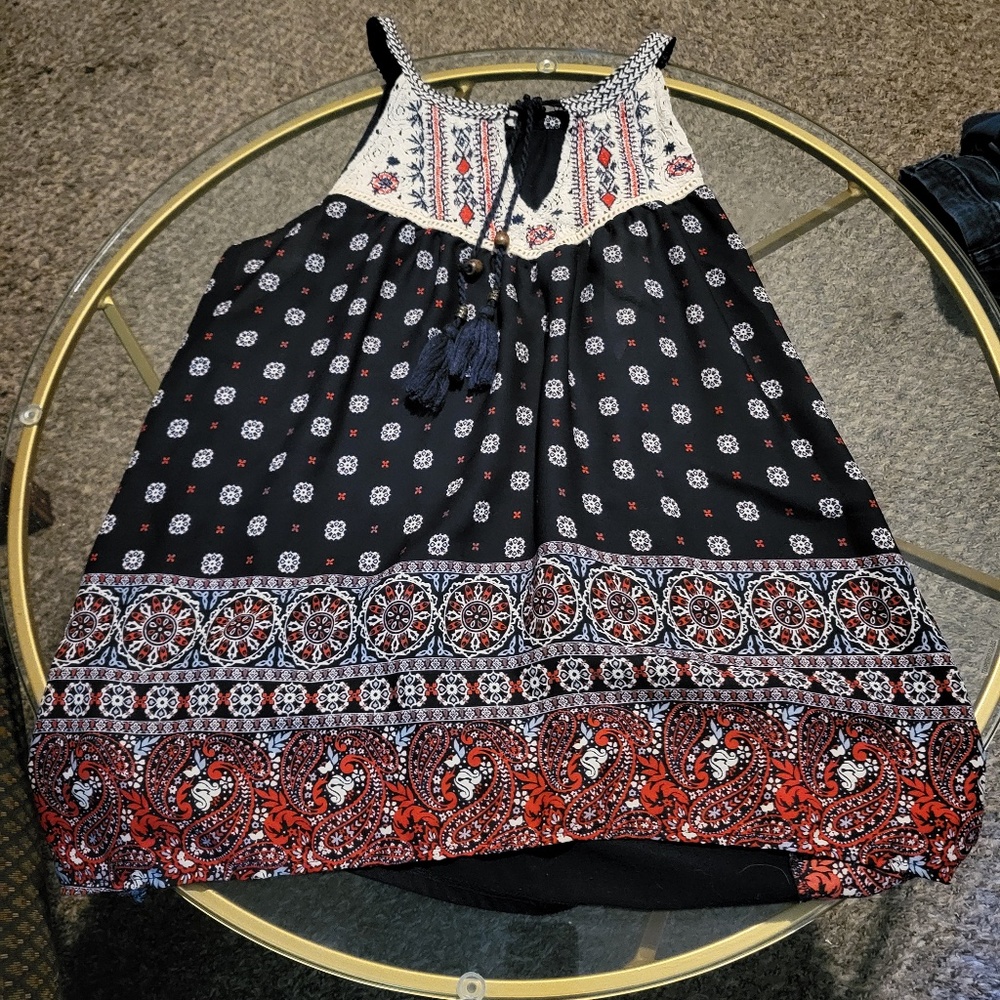 Jolt Blue/White Embroidered Neck Tank